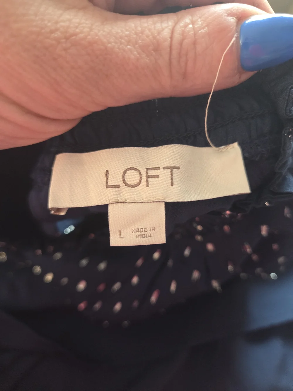 LOFT Navy Smocked-Neck Dot Top